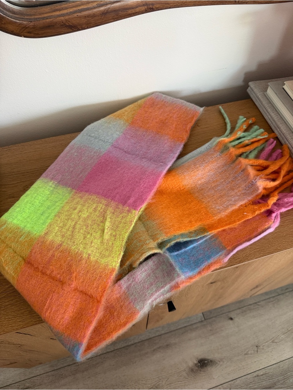 Plaid chunky Pastel Wrap Scarf in Orange & Mint